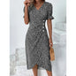 Spring Floral Bodycon Midi Dress For Women V Neck Long Sleeve Ruched Slim Fit Dresses Female Sexy Vestido Robe