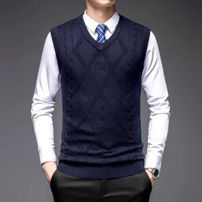 2026 New Trend Men's Business Casual Pullover Wear Warm Sleeveless Wool Knitted Sweater Vest Tops