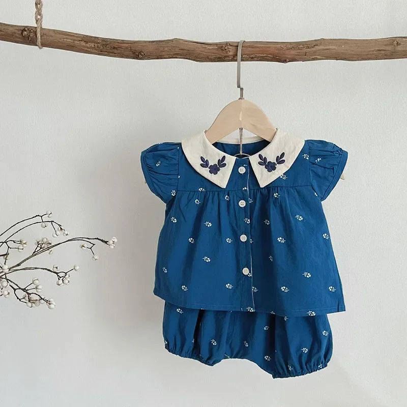 MILANCEL Baby Summer Clothes Set Lovely Peter Pan Collar Blouse and Shorts 2Pcs for Infant Girls Toddler Outfit