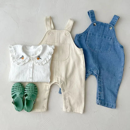 Children Clothes Suit Infant Baby Girls Clothing Set Long Sleeve Embroidered Shirt+ Denim Jumpsuit Autumn Spring Clothes Suit