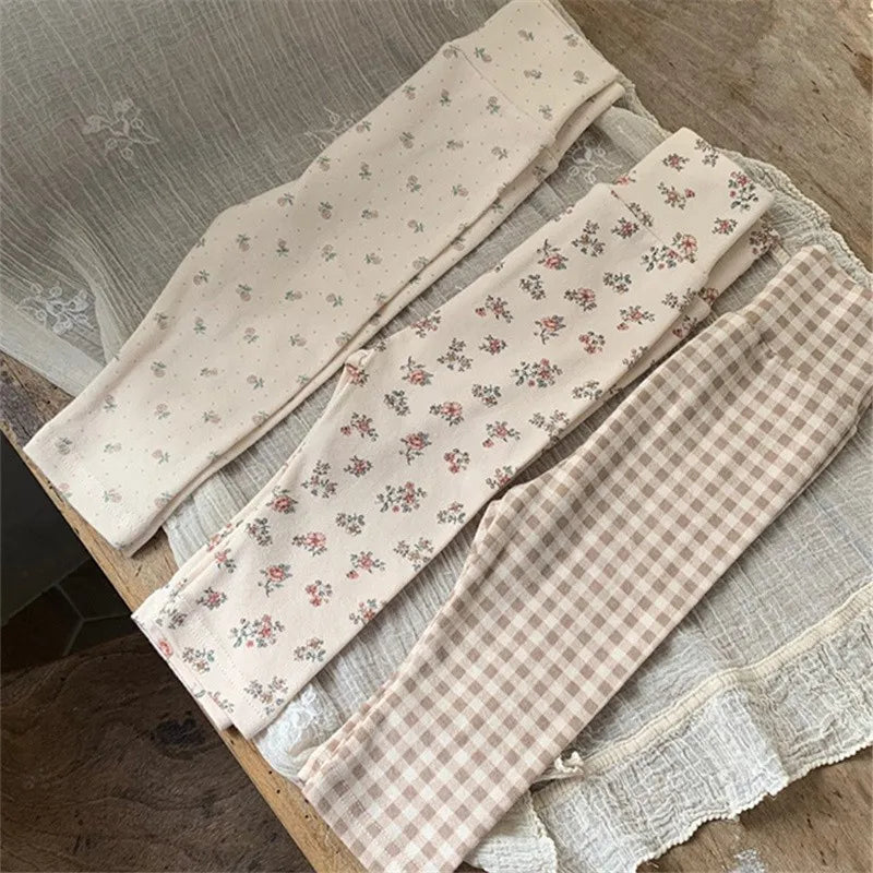 2025 Autumn New Baby Cotton Leggings Girls Floral Pants Toddler Pp Pants Toddler Plaid Leggings Fashion Baby Trousers