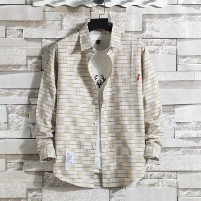 Spring New Korean Style Plaid Shirts Men's Handsome Long-sleeved Loose Casual All-matching Shirt Coats 2026 Trend Men's Clothing
