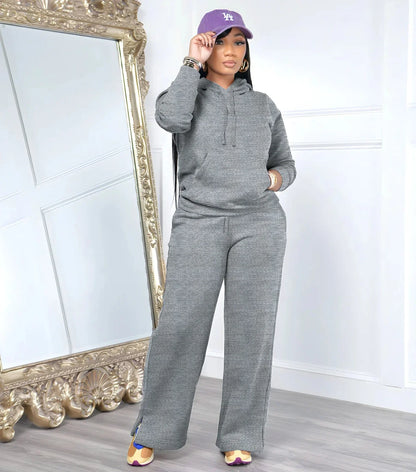 Women Sport Two Piece Outfit Winter Casual 2 Piece Set Hoodies Tops Wide Leg Pants Set Women Tracksuit