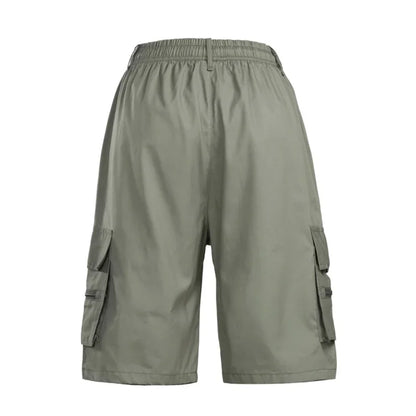 Outdoor Cargo Shorts Male Overalls Elastic Waist Cycling Shorts Multi-pockets Loose Work Shorts Quick Dry Sport Printed Trousers
