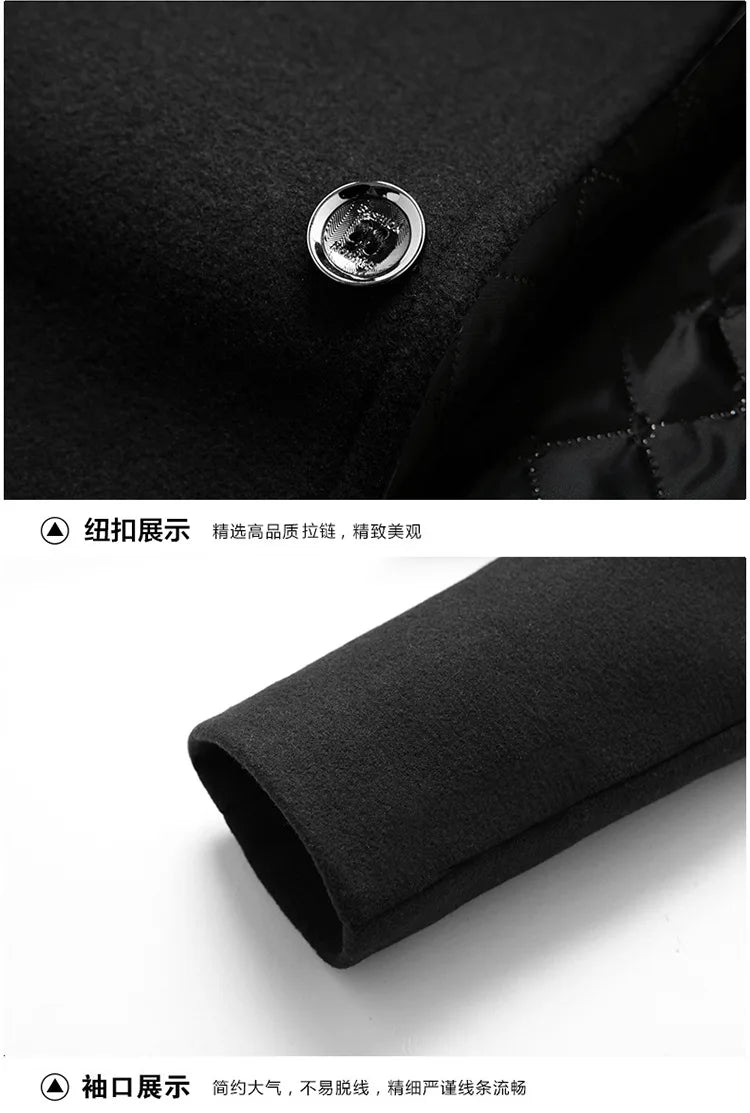 Men's Woolen Coat 2026 Autumn/Winter New Cotton Thickened Single Breasted Standing Collar Wool Blend Male Jacket