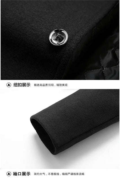 Men's Woolen Coat 2026 Autumn/Winter New Cotton Thickened Single Breasted Standing Collar Wool Blend Male Jacket