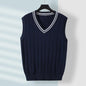 Winter Men Knit Vest Casual Knitted Sweater Cotton Waistcoat v-Neck Knitwear Men's Slim Fit Striped Sweater Vest Man Clothing