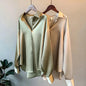 Spring Fashion Button Satin Silk Shirt Hong Kong Style Retro Shirt Women's White Top Women's Long sleeved Women's Loose Street