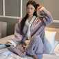 2pcs/Set Autumn And Winter Pajamas Women Thickened Padded Warm Students Coral Girls Clot Velvet Suit Home wear Cardigan Trousers