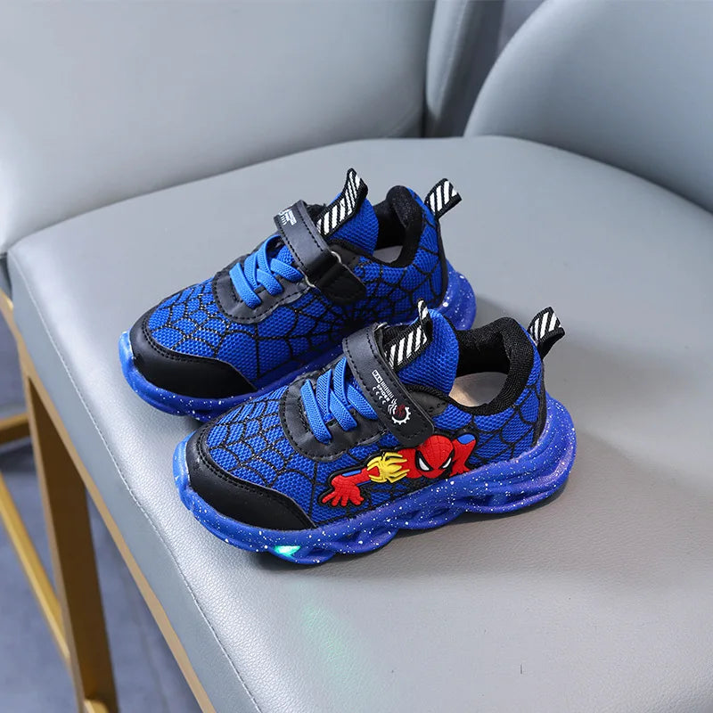 LED Casual Sneakers Red Black For Spring Boys Cartoon Mesh Outdoor Shoes Children Lighted Non-slip Shoes Size 21-30