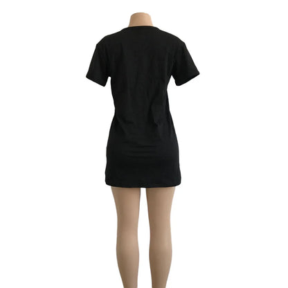 Summer Sexy Mini Black Dress 2026 V Neck Cut Out Loose Dress Women Elegant Short Sleeve Club Party Dress Solid Color Streetwear