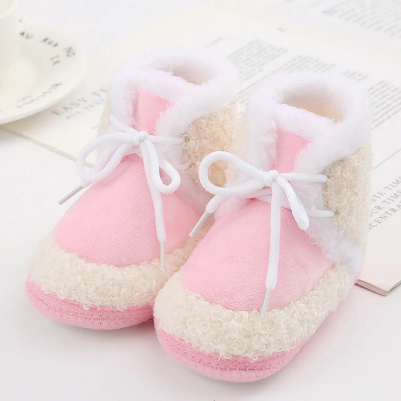 Baywell Cute Cartoon Animal Newborn Baby Boots Winter Plush Snow Booties for Boy Girl Soft Soled Comfortable Warming Shoes