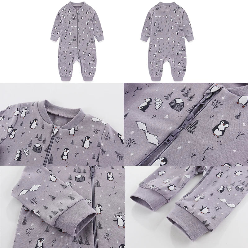 Newborn Baby 2-way Zipper Romper Cotton One-piece suit 0-24 Months Long Sleeve Newborn Baby Pajamas Comfortable Breathable