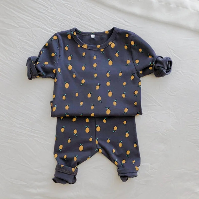 Cotton Warm High Waist Pants+ Long Sleeve O-neck Top Sets Toddler Underwear Suits Baby Girls Boys New Cute 0-3years Pajamas