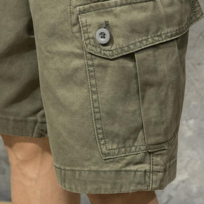 Multi Pockets Button Flying Summer Shorts Mid Rise Solid Color Straight Cargo Shorts Streetwear