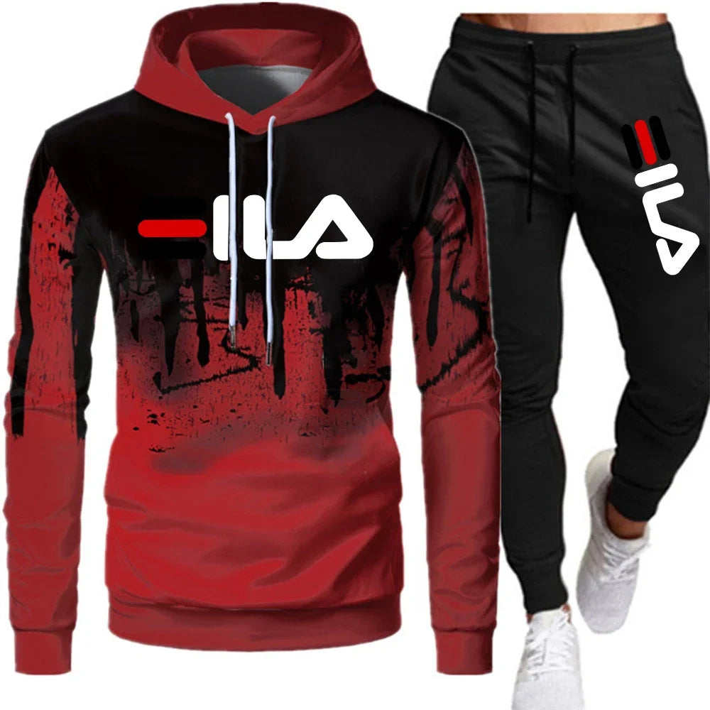 Men's Winter Tracksuit Hoody Hoodies+ Pant High Neck 2-Pcs Set Brand Casual Coldproof Male Sports Cloth Ski Sweat Suit Streetwear