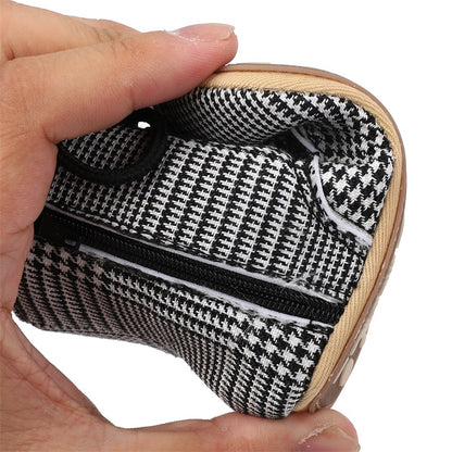 Newborn Baby Girls Winter Boots Solid Color/Houndstooth Print Ankle Boots Warm Baby Walking Shoes for Toddler Infant