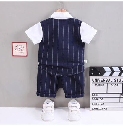 IENENS Baby Clothing Sets Boys Formal Dress Summer Shirt + Shorts Suits Kids Short Sleeve Outfits Toddler Birthday Party Clothes