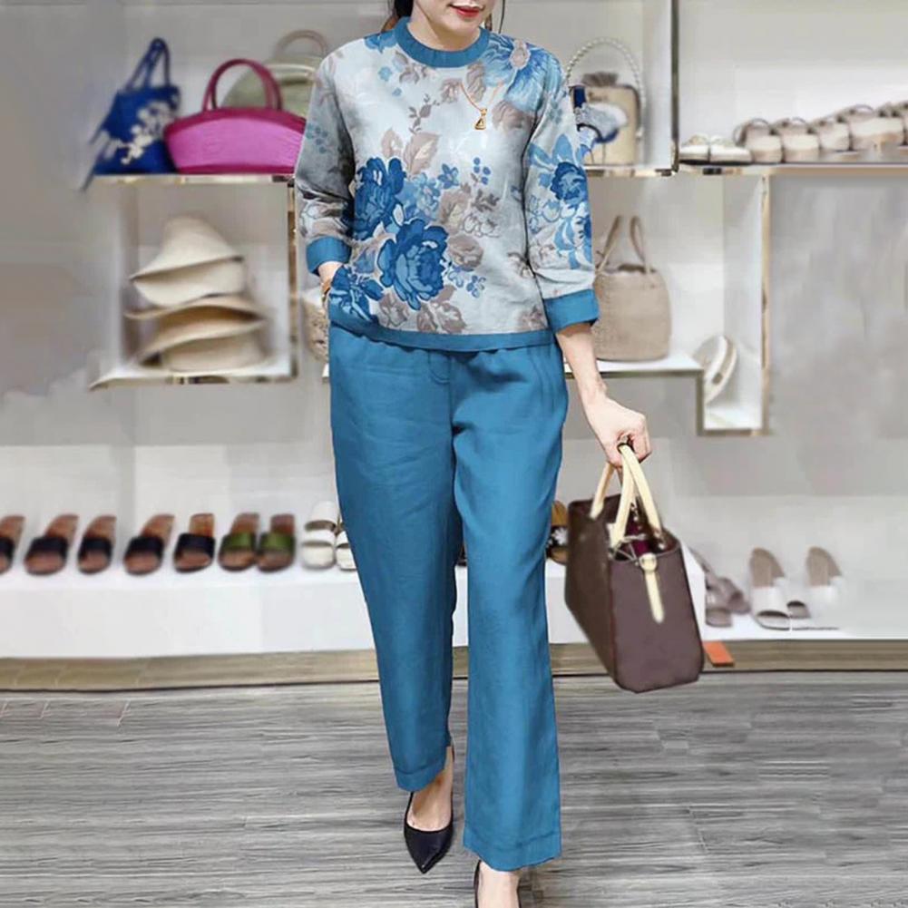 Summer Sets Large Silk Wide Leg Trouser Set Women's Spring 2026 New Print Silk Fashion Slim Two Piece Set Female Elegant