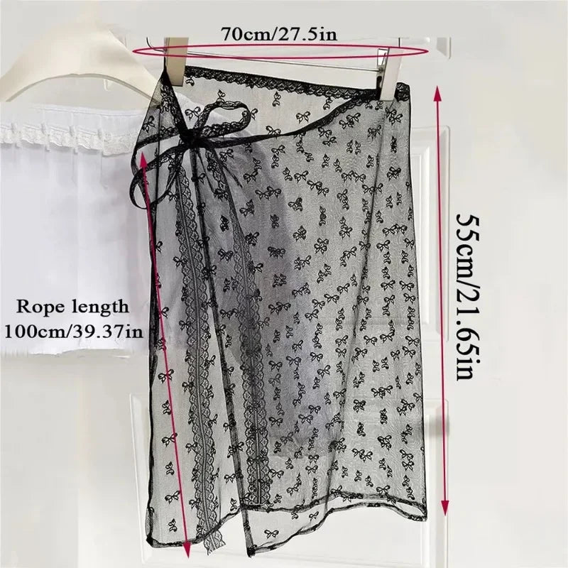 INS Blogger Lace Layered Gauze Skirt Y2k Streetwear Apron Wrap Skirt Lace Up Matching Pants Spicy Girl Stacked Y2k Wrap Skirt