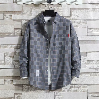Spring New Korean Style Plaid Shirts Men's Handsome Long-sleeved Loose Casual All-matching Shirt Coats 2026 Trend Men's Clothing