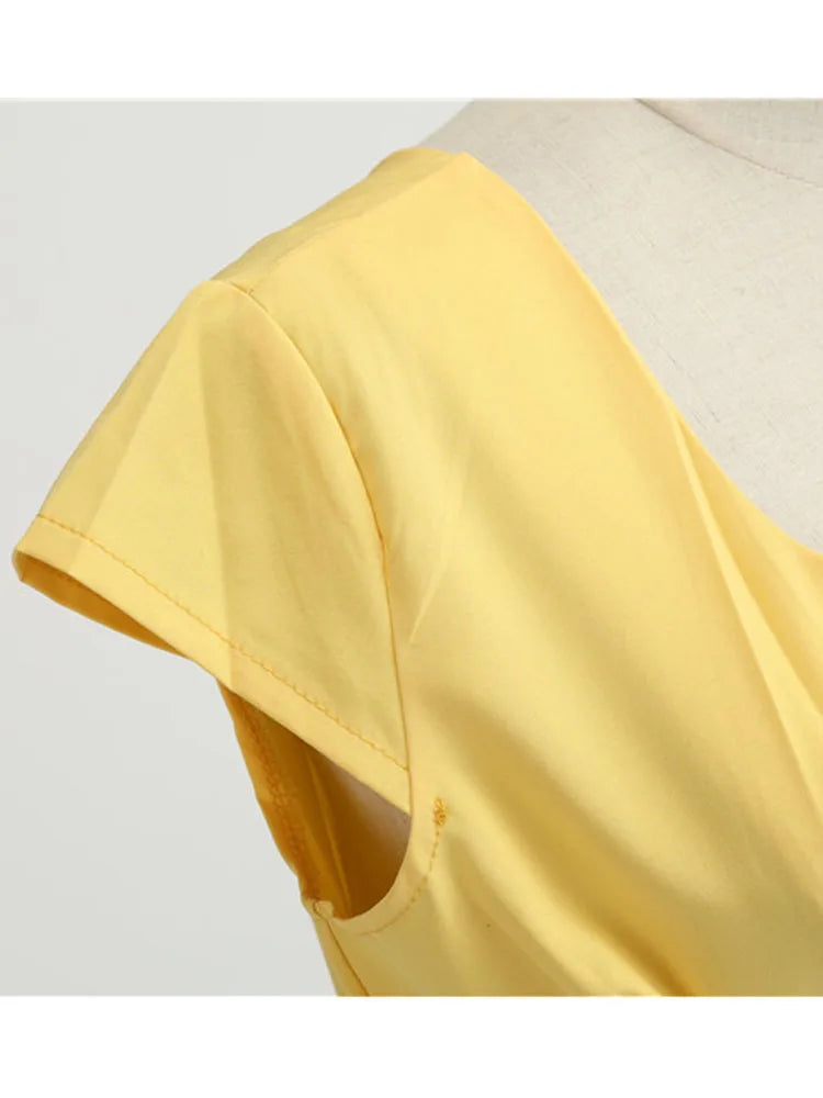 Pink Summer Dress Women V Neck Vintage Robe Elegant Retro pin up Party Office Midi Dresses