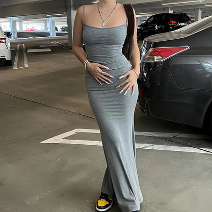 Women's Casual Lounge Slip Long Dress Sexy Sleeveless Backless Bodycon Maxi Dresses Summer Slim Elegant Sexy Outfits Ladies
