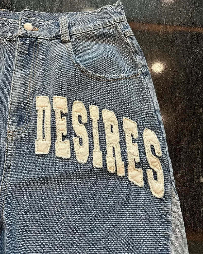 American Street Harajuku Retro Denim Shorts with Letter Embroidery Oversized Jeans Men Y2k Loose Casual Versatile Shorts Women