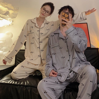 Pajama Women Pajama Man Set Cotton Plus Size Spring Autumn Long-sleeved Korean Cardigan Casual V-neck Nightwear Couple Pyjama