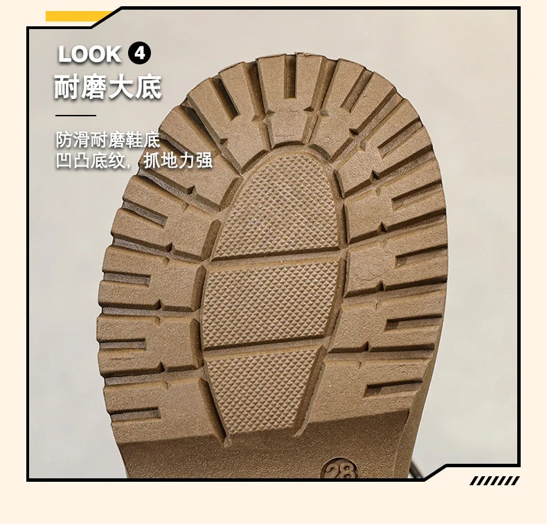 Kid's Winter Cotton Boots Plus Velvet Thickening Water Proof Retro Black Trendy All-match Leather Casual Boys Girls Ankle Boot