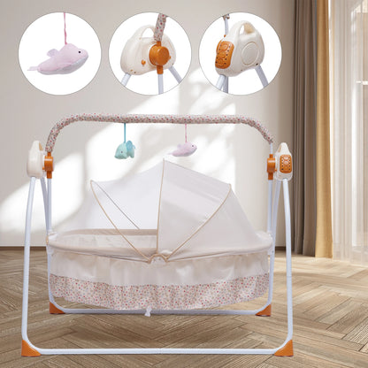 Electric Baby Cradle Auto Swing Rocker Cot Infant Sleeping Bed Swing Crib Kit Timer +Bluetooth Music +Mat +Pillow 5Gears Adjustable