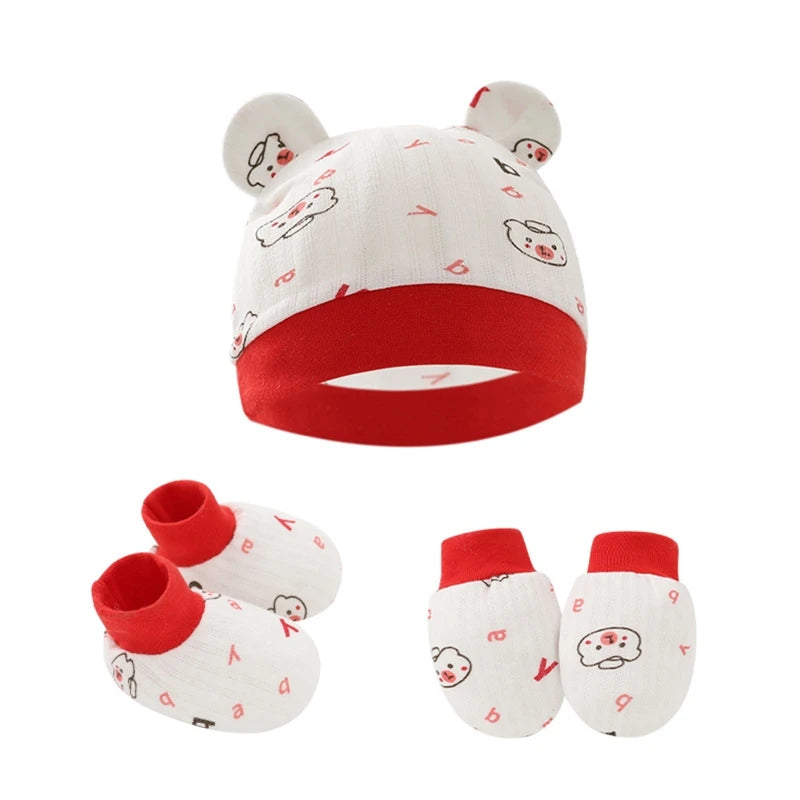 Baby Anti Scratching Cotton Gloves Hat Foot Cover Set Socks Kit Accessory for Newborn Baby Girls Boys Baby Shower