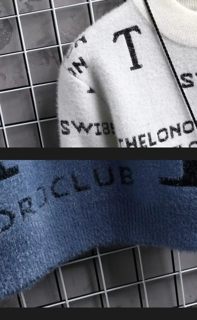 2025 Autumn Winter Men's Sweater Korean Fashion Men Clothing English Elements Sweater Men Casual Pullover O-Neck Sweaters Men