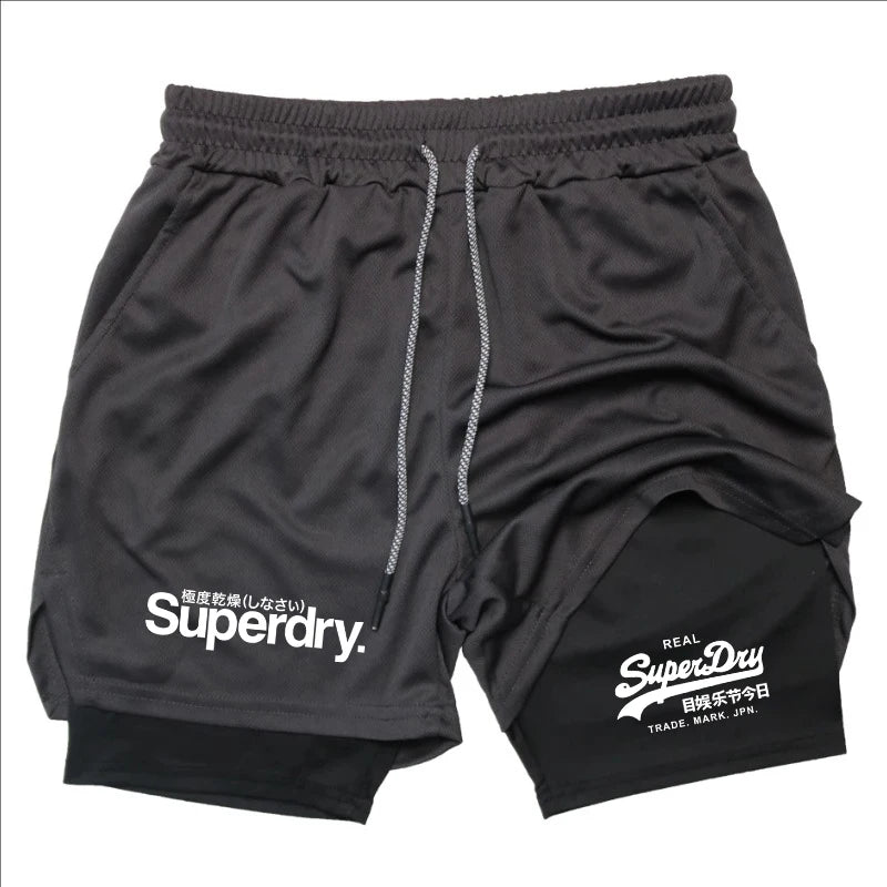 Summer Shorts for Men 2 in 1 Athletic Gym Workout Running Performance Shorts Print with Phone Pocket Quick Dry Breathable shorts