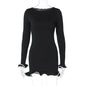 New Knitted Ruffle High Waist Mini Dress Women's Sexy Slim Long Sleeve Short Skirt Bodycon Dress Fall Luxury Crochet Clothes