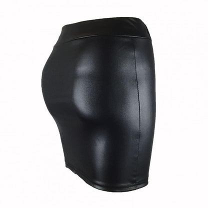 Women Mini Skirt Solid Color High Waist Slim Fit Skinny Matte Faux Leather Cozy Commuter Bodycon Skirt OL Office Pencil Skirts