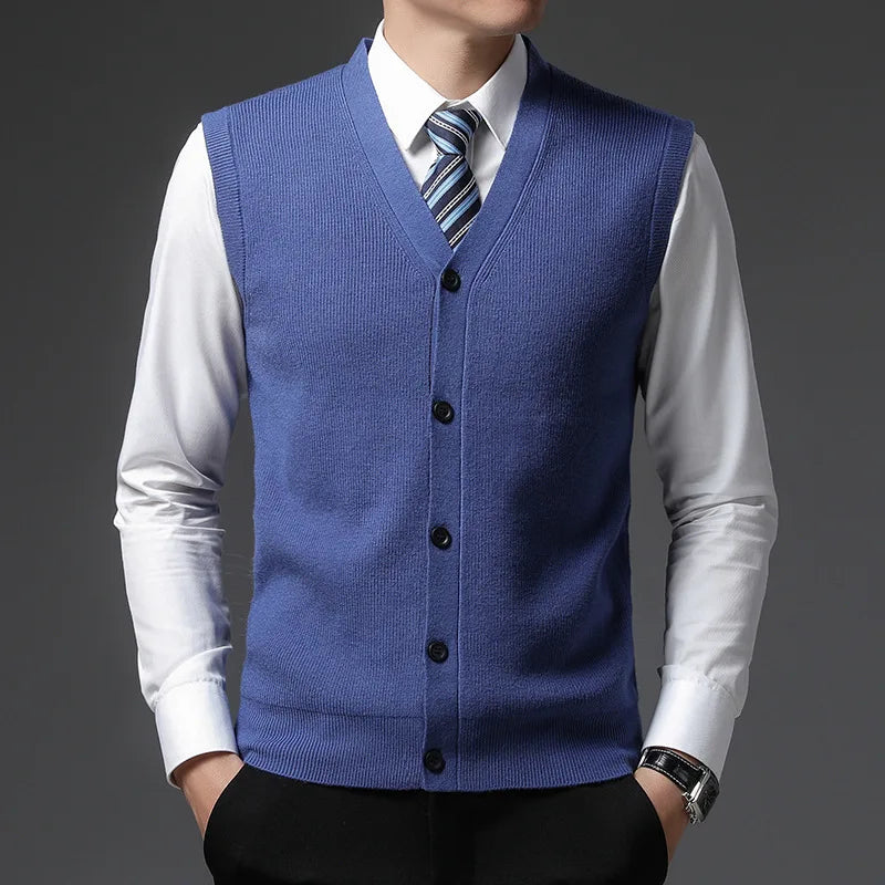 Men's Winter Knit Sweater Vest Young Men's Solid Color All-in-one Wool Vest Cardigan Top Men's Wear