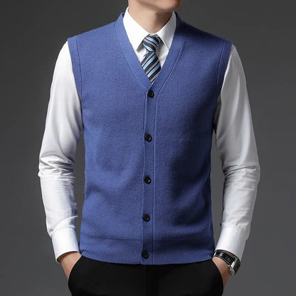 Men's Winter Knit Sweater Vest Young Men's Solid Color All-in-one Wool Vest Cardigan Top Men's Wear