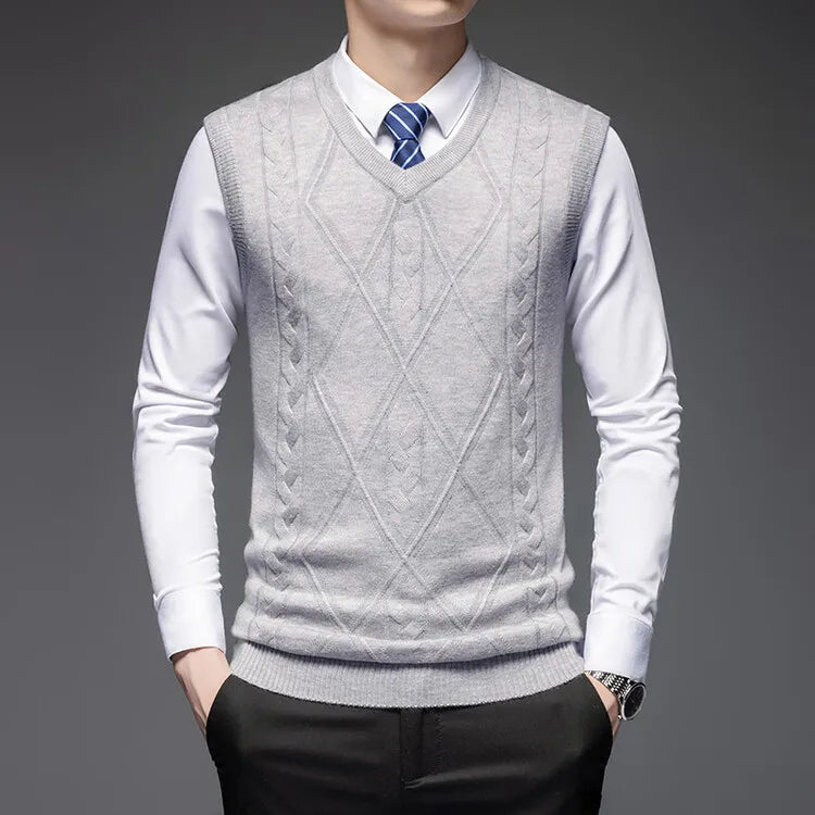 2026 New Trend Men's Business Casual Pullover Wear Warm Sleeveless Wool Knitted Sweater Vest Tops