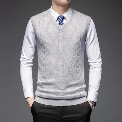 2026 New Trend Men's Business Casual Pullover Wear Warm Sleeveless Wool Knitted Sweater Vest Tops