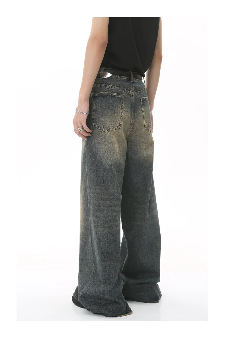 LUZHEN Old Male Pants Autumn Blue Washed Men Denim Jeans Straight Casual Men wear Loose Wide Leg Trousers 2026 New Fashion 9C354