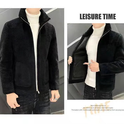 2025 New Hot Selling Autumn/winter Fashion Men's Imitation Lamb Wool Jacket With Collar Thick Wool Jacket Men's Top Coat