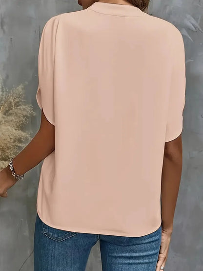 Summer Elegant Women's Blouse New V-neck Short Sleeve Solid Color Loose Shirt Casual White Tops Office Lady Blouse