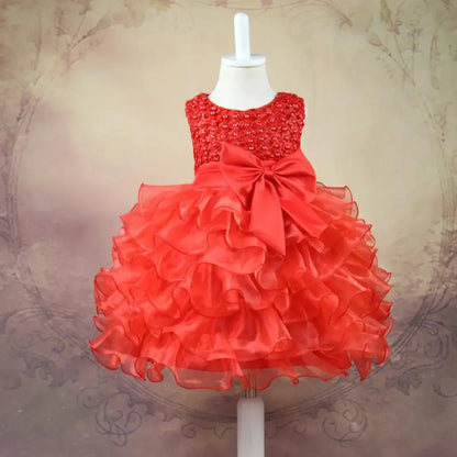 Tutu Beading Flower Baby Girl Dress For Wedding Party Sleeveless Infant Baby Dresses For 1st Birthday Toddler Baptism Clothes