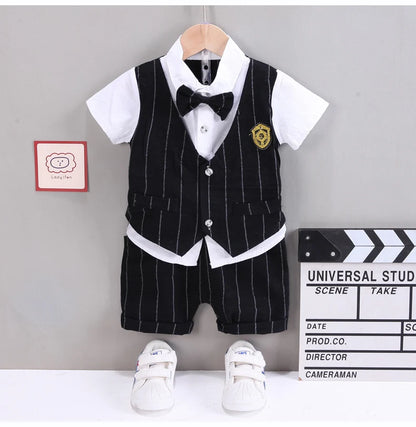 IENENS Baby Clothing Sets Boys Formal Dress Summer Shirt + Shorts Suits Kids Short Sleeve Outfits Toddler Birthday Party Clothes