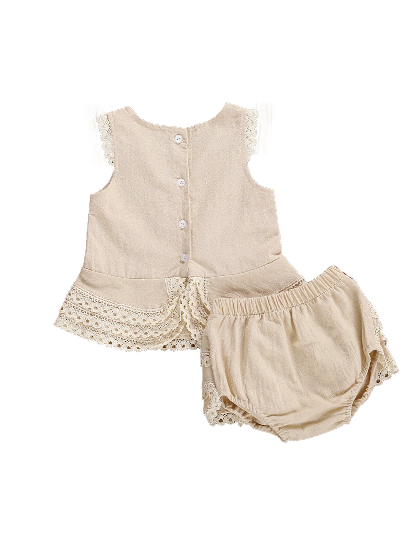 Baby Girls 2 Pieces Outfit Round Neck Sleeveless Lace Vest Tops Layered Hem Tiered Skirts Panty Sets
