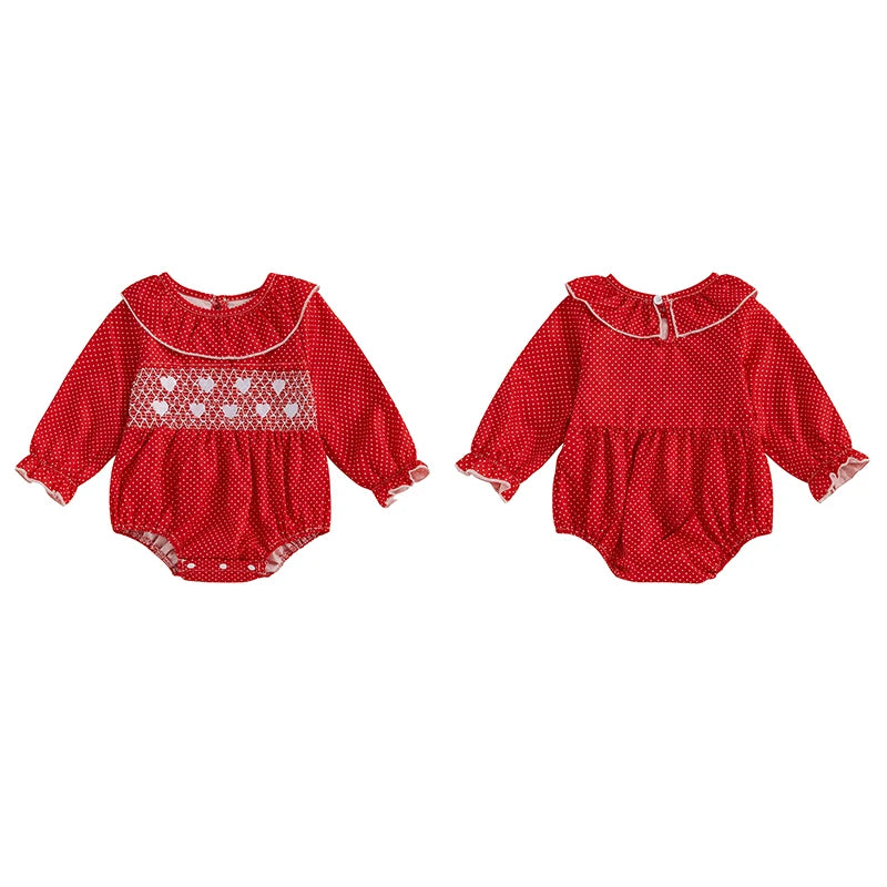 My First Valentines Day Baby Girl Outfit Newborn Heart Smocked Bubble Romper Bodysuit Cute Valentines Day Clothes