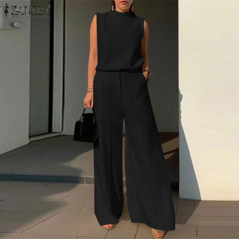 Elegant Chic Women 2-Pieces Sets ZANZEA Woman 2026 Trouser Suits Fashion 2pcs Outfits Tank Top and Wide Leg Pant Suits Oversize