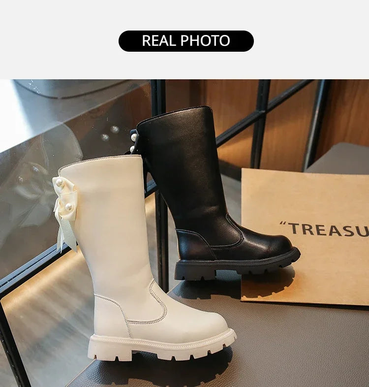Knee Length Boots Children Shoes New 2025 Autumn Winter Fashion High Top Student Shoes Girls Princess Shoes with Bow Kids Boots