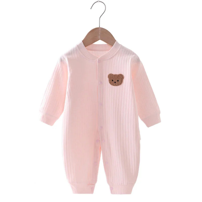 Autumn Baby Romper Solid Color Bear Jumpsuit Cotton Spring Newborn One-Pieces Clothing for Boys Girls Infant Onesie 0-18M